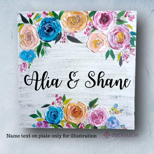 Floral Square Name Plate-deckout.in
