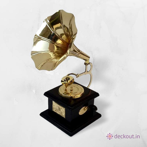 Brass Gramophone Miniature - Wood Stand-deckout.in