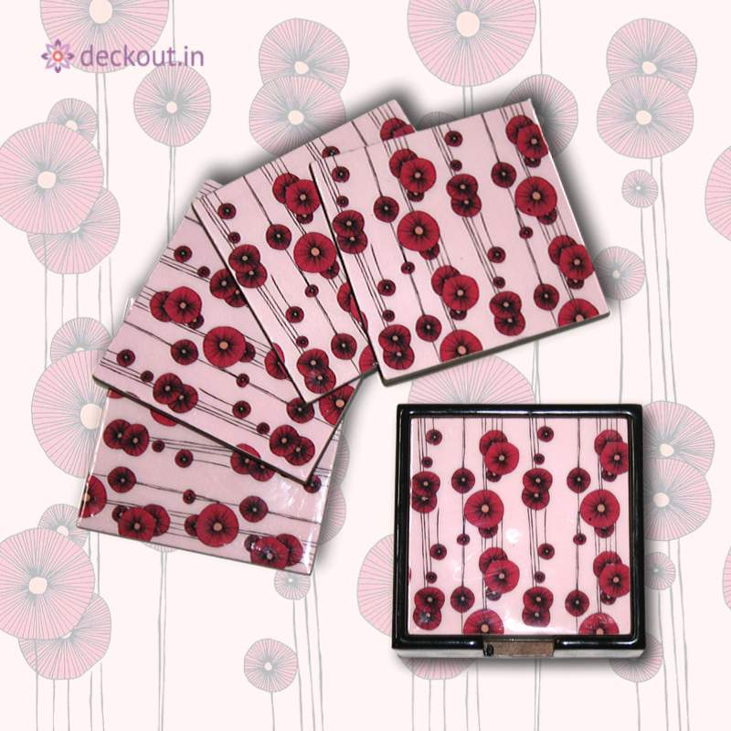 Pink Poppy Coasters - Set of 4-deckout.in
