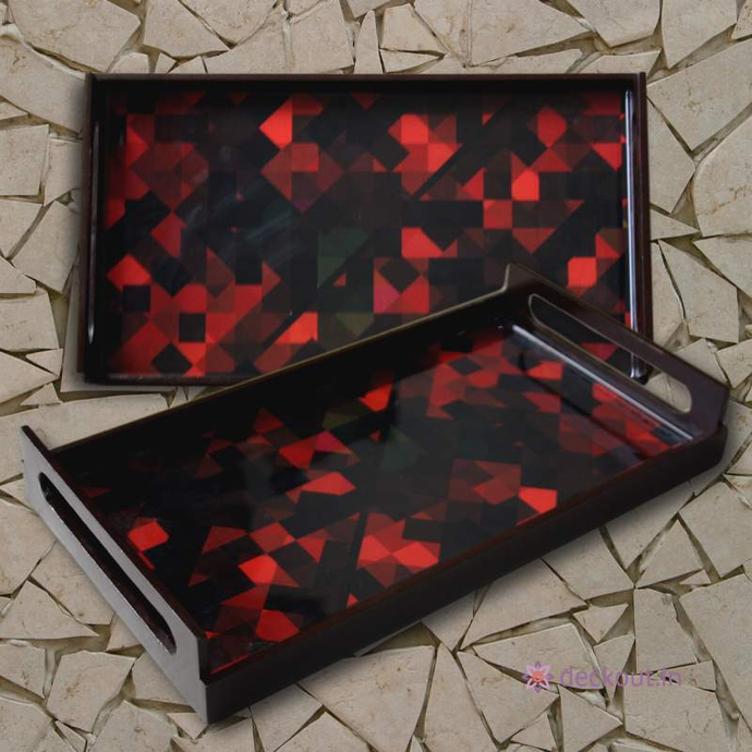 Red & Black Mosaic Serving Tray-deckout.in